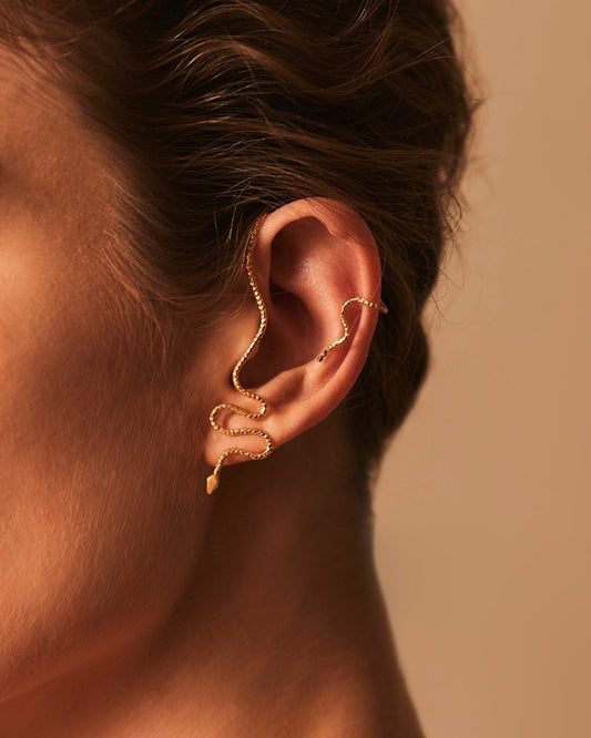 Single Earrings Chai in Vermeil, worn, Sarah Vankaster Jewelry Handmade