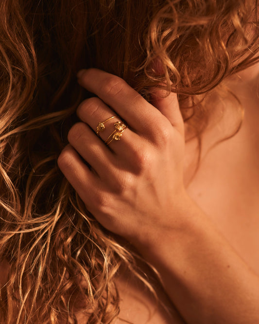 Trio Mini Pepite Ring in Vermeil, Worn, Sarah Vankaster Handmade Jewelry, Erosion Collection