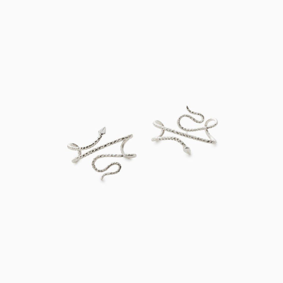 Naja Earrings in Silver, packshot, Sarah Vankaster Handmade Jewelry, Serpent Collection