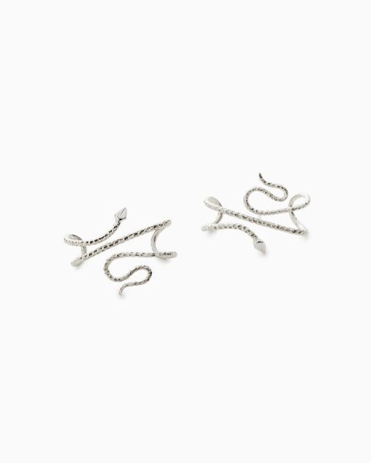 Naja Earrings in Silver, packshot, Sarah Vankaster Handmade Jewelry, Serpent Collection