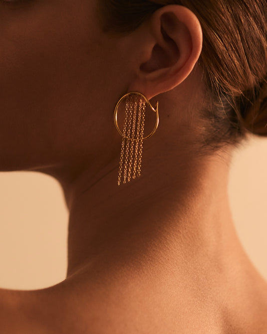 Plitvice Chains Earrings in Vermeil, Worn , Sarah Vankaster Handmade Jewelry, Flow Collection
