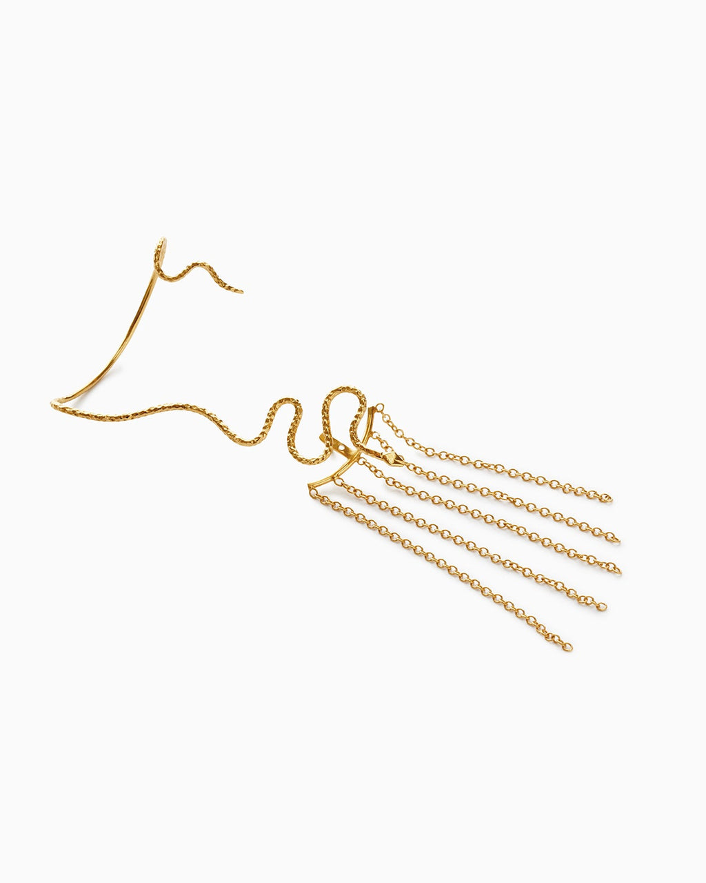 Sarah Vankaster Jewelry boucle d'oreille serpent CHAI avec chaines en vermeil, fait à la main à Bruxelles