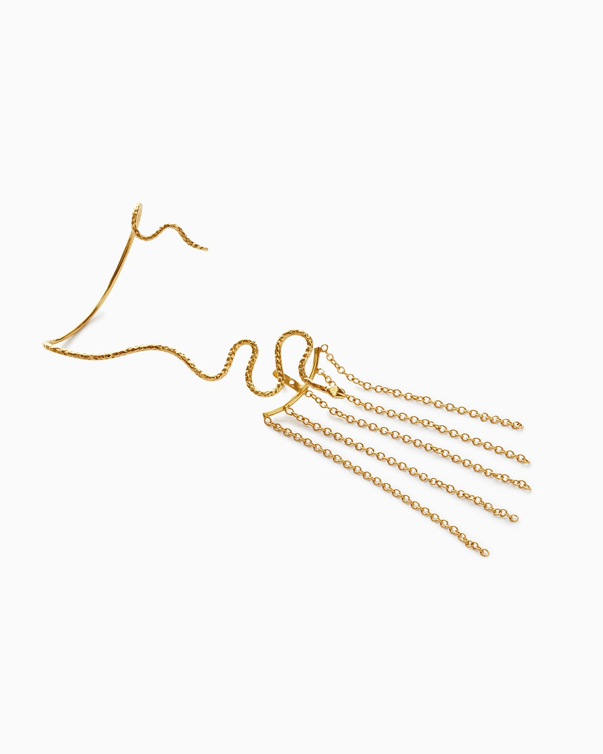 Sarah Vankaster Jewelry boucle d'oreille serpent CHAI avec chaines en vermeil, fait à la main à Bruxelles