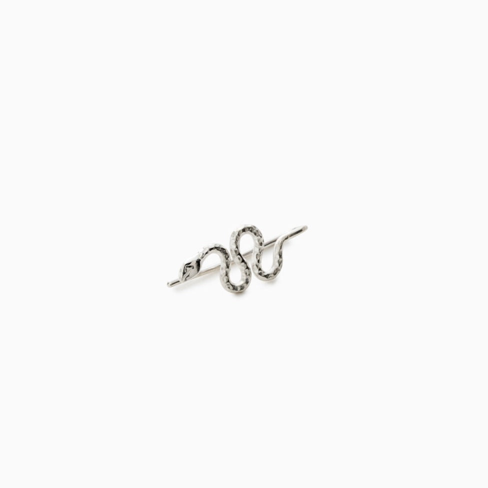 Kaa Earring in Silver, Packshot, Sarah Vankaster Handmade Jewelry, Serpent Collection
