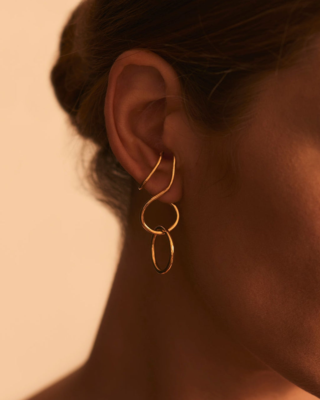 Makara Earrings in Vermeil, Worn, Sarah Vankaster Handmade Jewelry, Flow Collection