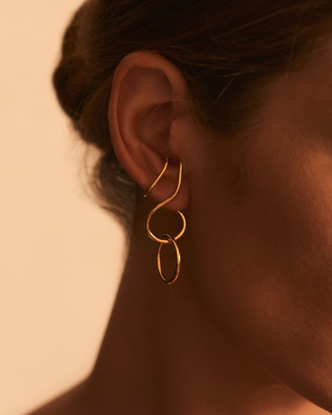 Makara Earrings in Vermeil, Worn, Sarah Vankaster Handmade Jewelry, Flow Collection