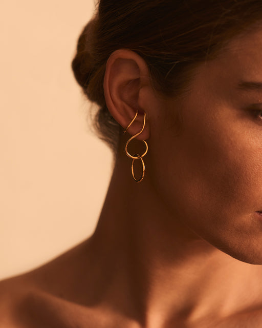 Makara Earrings in Vermeil, Worn, Sarah Vankaster Handmade Jewelry, Flow Collection