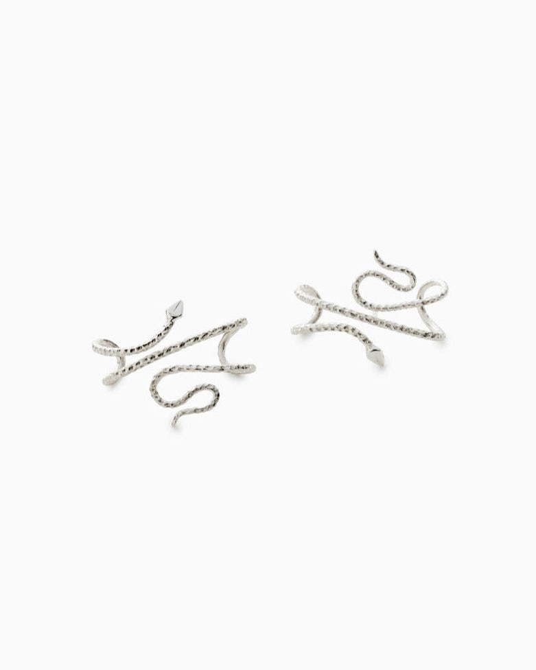 Naja Earrings in Silver, packshot, Sarah Vankaster Handmade Jewelry, Serpent Collection