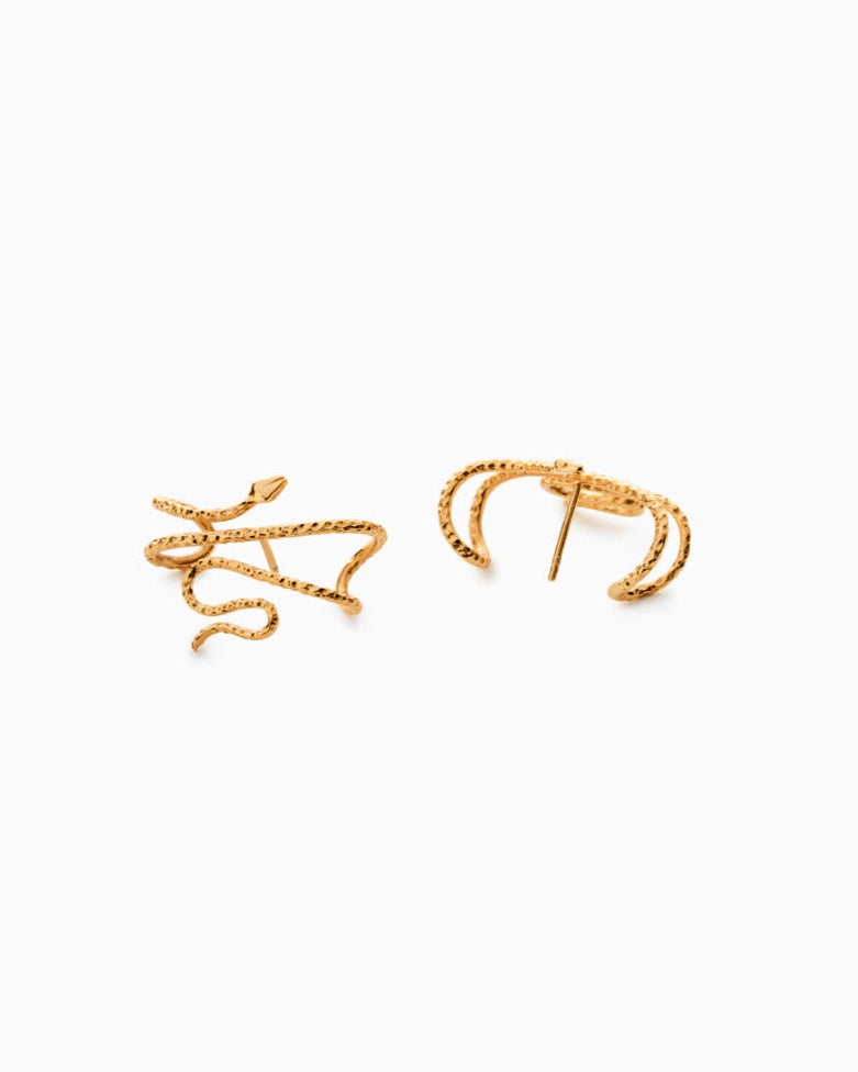 Naja Earrings in Vermeil, packshot, Sarah Vankaster Handmade Jewelry, Serpent Collection