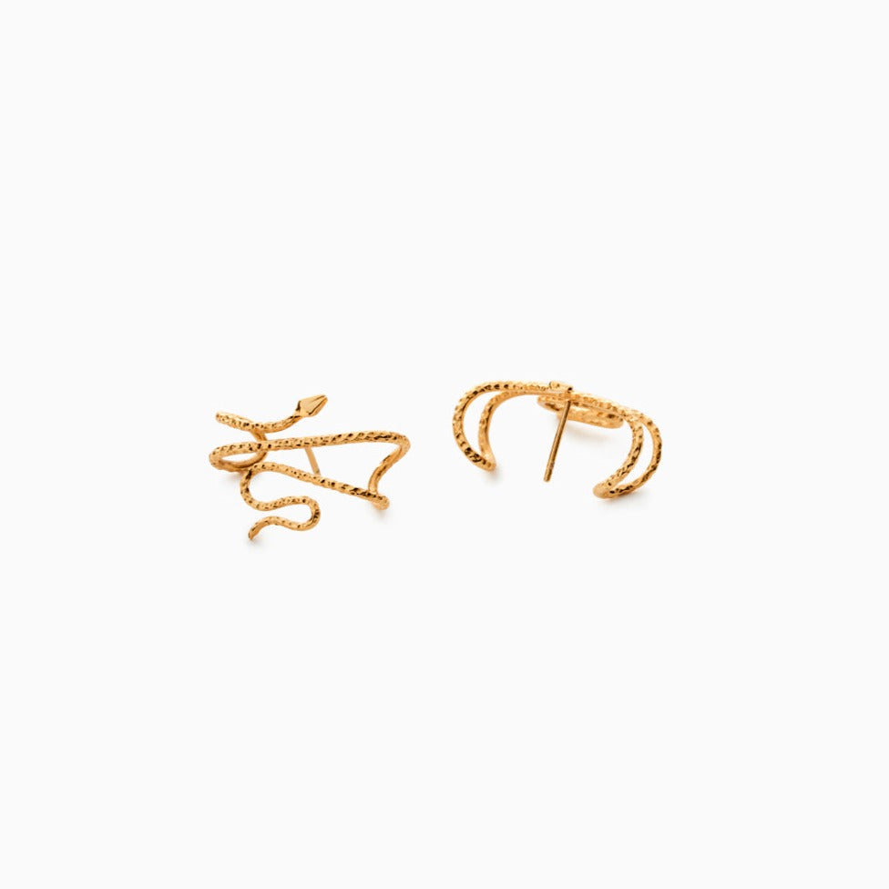 Naja Earrings in Vermeil, packshot, Sarah Vankaster Handmade Jewelry, Serpent Collection